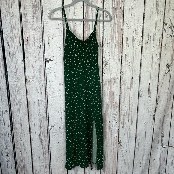 American Eagle Dark Green Floral Midi Dress Small Cowl Neck Front Slit *READ* - Picture 1 of 16